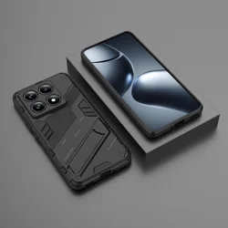 Shockproof Armor Case with Car Magnetic Stand and Protection Cover for Xiaomi 14T (HKpk-Black)
