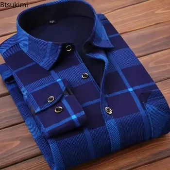2025 Autunno Inverno Camicia da uomo in flanella Camicia calda scozzese a maniche lunghe Foderata in pile spesso Camicia elegante calda in flanella casual morbida Maschile 1