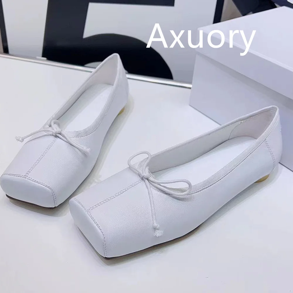 2023 New Style Square Toe Ballet Shoes Solid Color Genuine Leather Fabric Comfortable Foot Feel High Quality