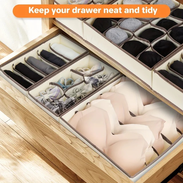 Boîte de rangement en tissu avec 24 compartiments, 1 pièce, organisateur pliable et empilable pour chaussettes, cravates, sous-vêtements, séparateur de tiroir peu encombrant 2