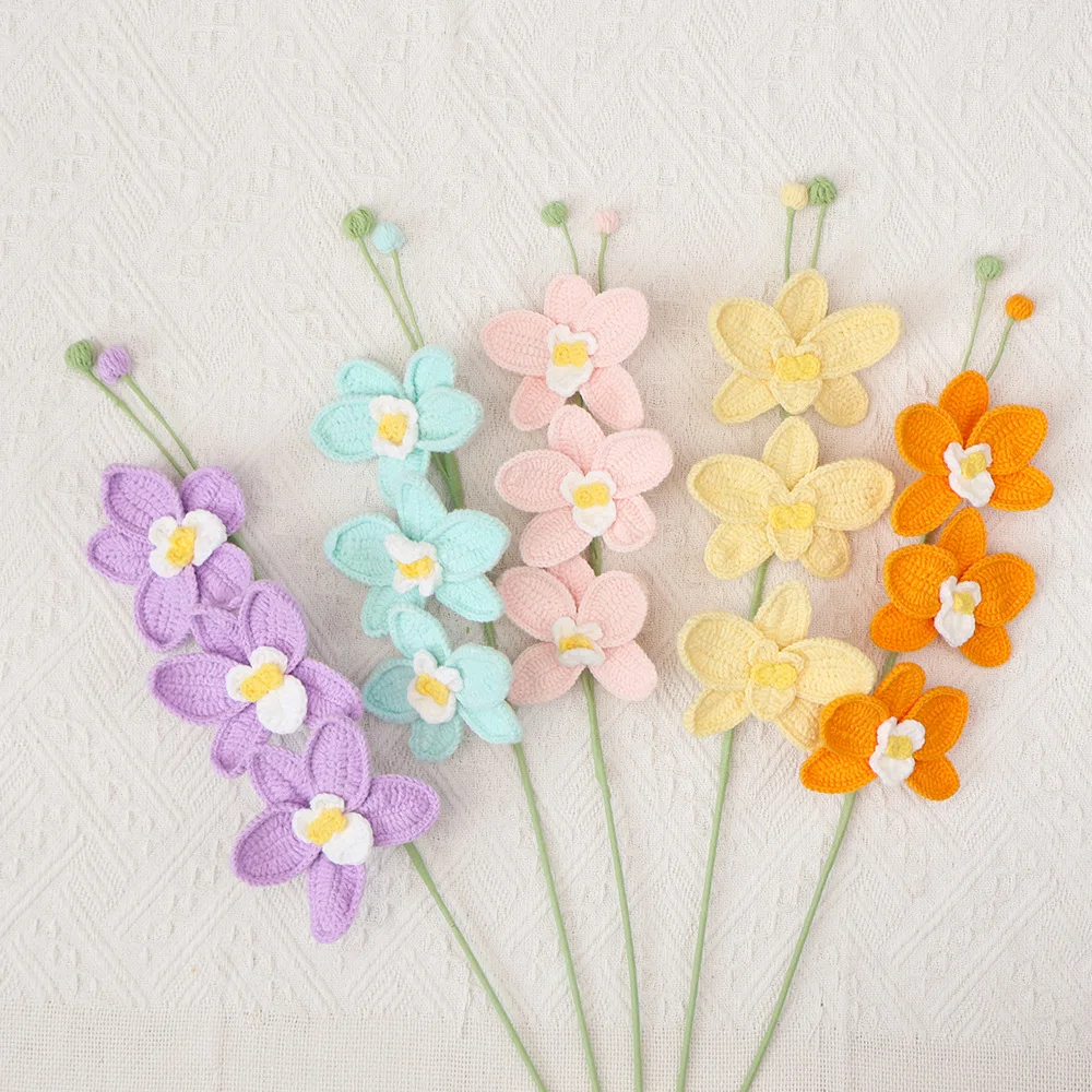 Schöner Phalaenopsis-Häkelstrauß, niedliche Strickblume, kreative gefälschte Phalaenopsis-Blumen, Hochzeit, Heimdekoration, Geschenk