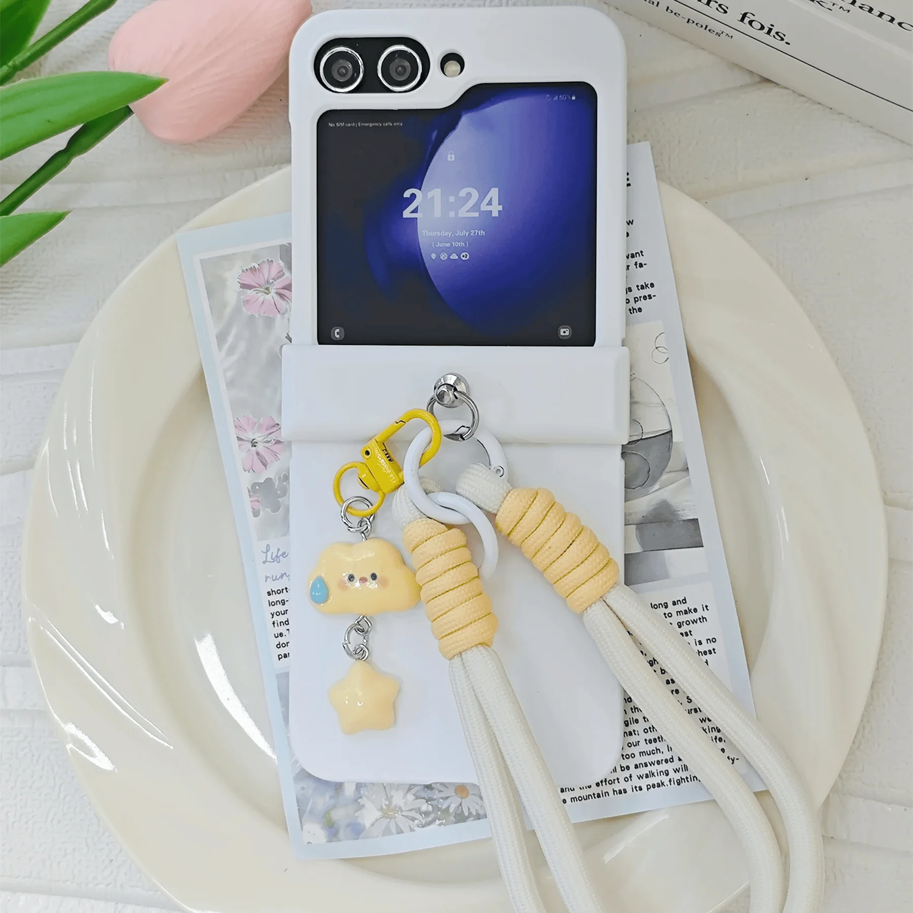 Korean Solid Color Blue Cartoon Clouds Pendant Portable Phone Case Cover