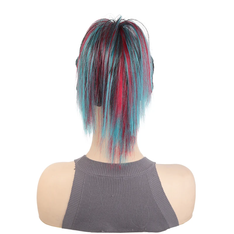 합성섬유 하이 포니테일과 큰 집게핀 ? 생동감 넘치는 레드 & 블루 옴브레, 즉각적인 볼륨과 엣지 스타일을 위한 간편한 클립온