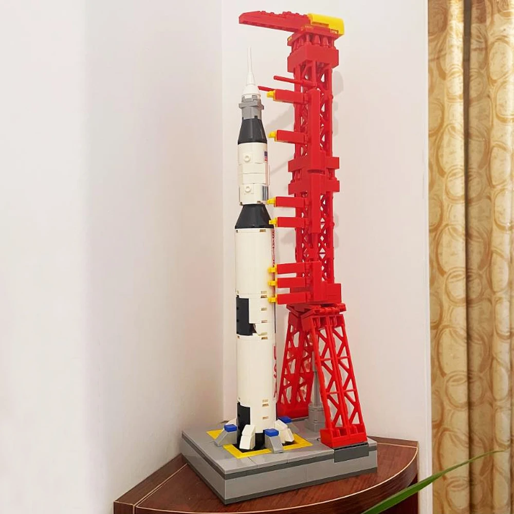 Творческие экспертные идеи Apollo Saturn V Carrier Rocket Launch Tower 425pc Moc модульный кирпич