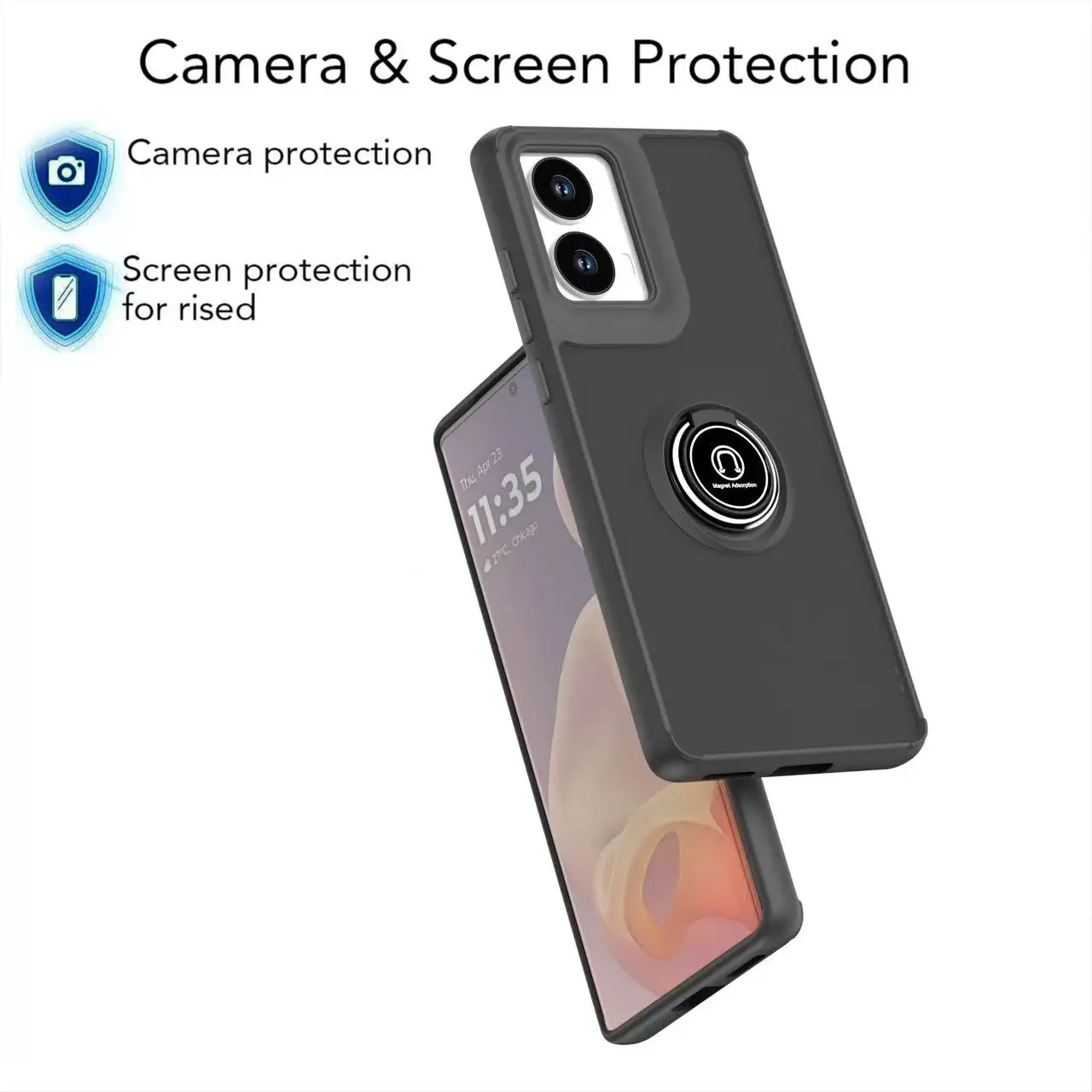 Sleek Shockproof Armor Protective Cover with Ring Stand