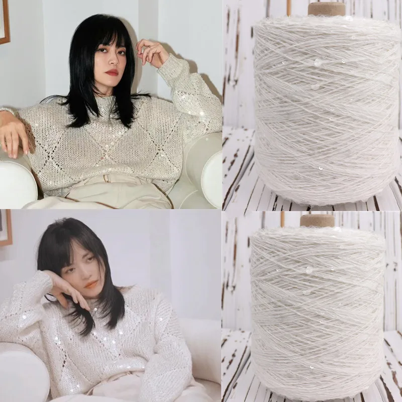 200 Colour 500g /1500M 100% cotton yarn 6mm+3mm special Sequin yarn  DIY garment accessories Rag doll Knitting yarn пряжа 4