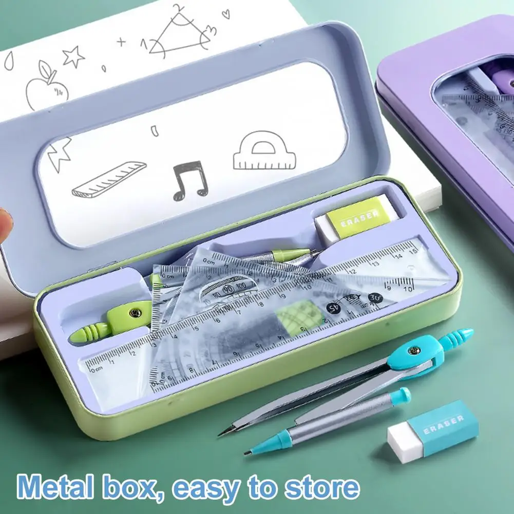 Student compass Protractor clear scale accurate mathematical geometry games school stationery 7 pieces per set