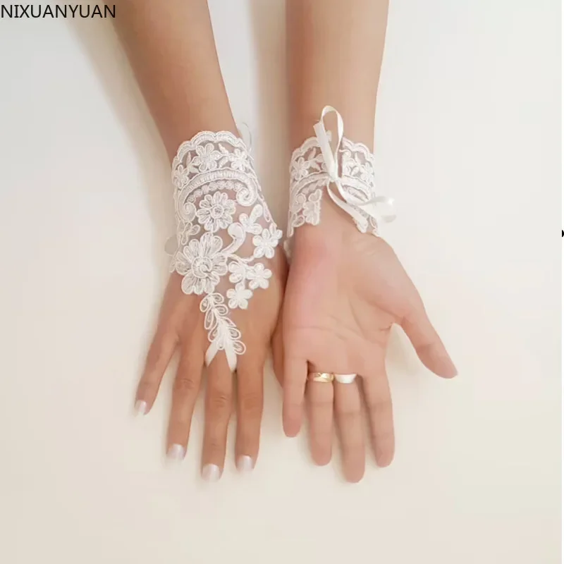 Lace Gloves Wedding Dress Gloves Guantes Fingerless Gloves Novias Women's Lace Gloves Wedding Accessories Transparent Vintage Bride White Accessory Mittens