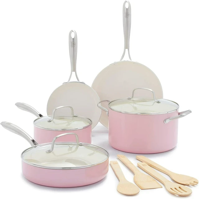 Soft Grip 18 Piece Cookware Set, Pink Non Stick Cooking Pot Set Pots and  Pans - AliExpress