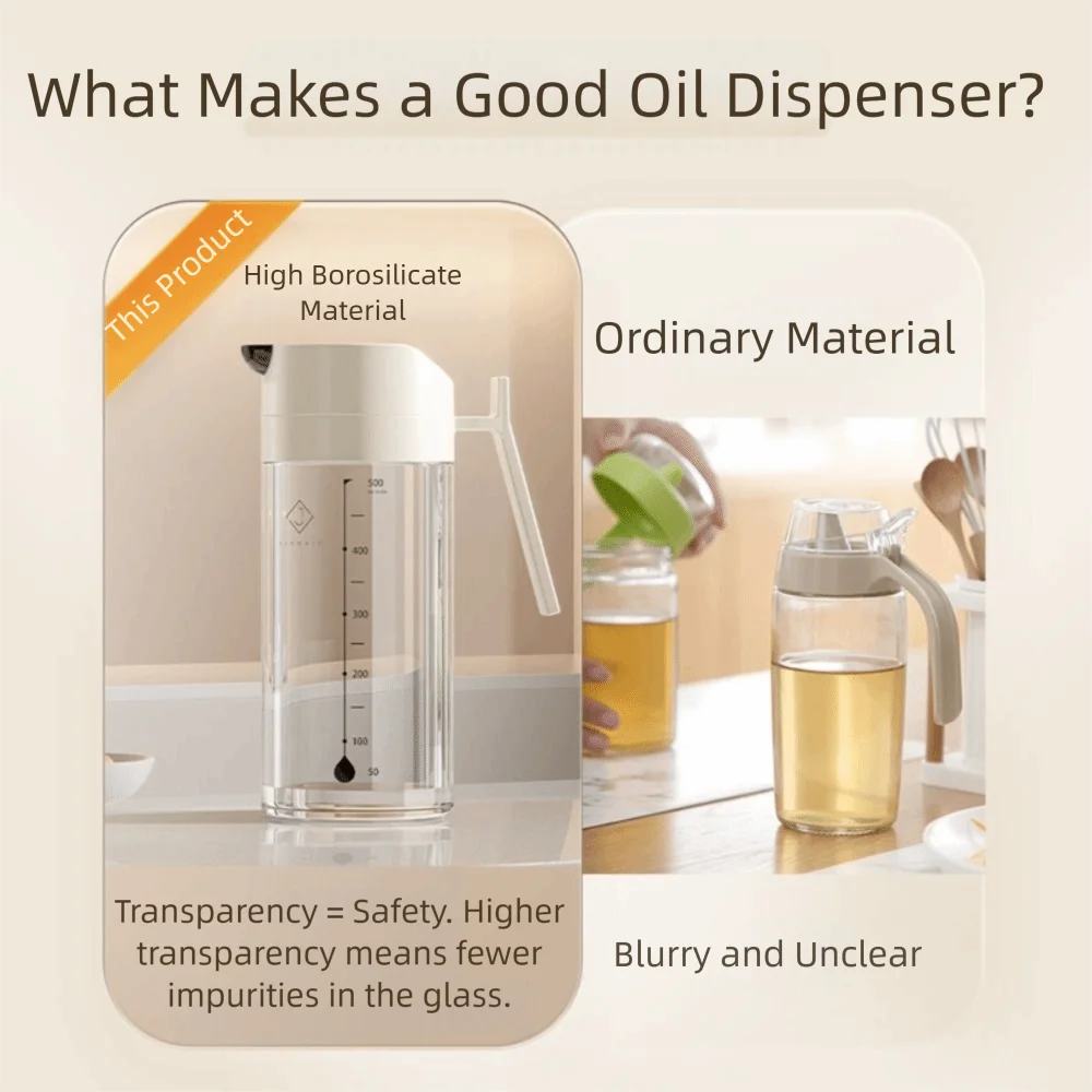 Leak Proof Cooking Oil Pot Large Capacity Automatic Cap Spout Oil Dispenser Heat-resistant Refillable Glass Oil Cruet Container