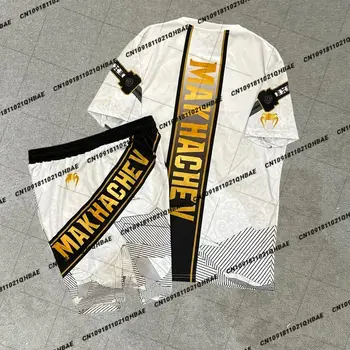 Summer Top Boxer MMA Octagonal Cage Islam Makhachev Tshirt Shorts Set Men Sports Training Running Set Speed drying Fighting Set