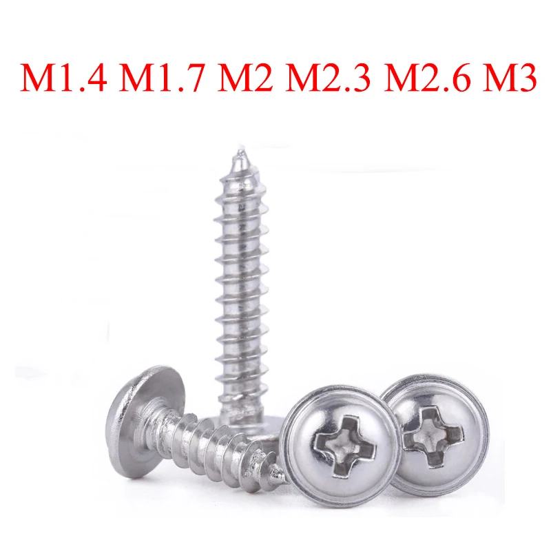 

10/20/30Pcs M1.4 M1.7 M2 M2.3 M2.6 M3 Phillips Cross Round Head Self Tapping Screws with Washer 304 Stainless Steel Wood Screws
