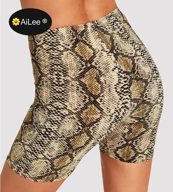 Leopard Snakeskin Print Hot Sweat Shorts Women Fashion High Waist Slim Sport Biker Cycling Shorts Activewear Female Streetwear