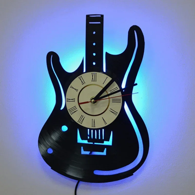 Vinyl Record LED Wall Clock Music Theme Guitar Wall Watch Home Decor Musical Instruments Gift digital wall clock