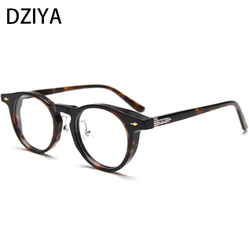

High Quality Acetate Eyewear Round Rivet Optical Glasses Frame Men Women Leopard Print Glasses 60878