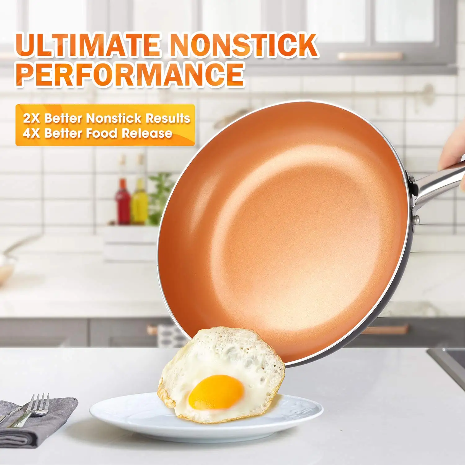 MICHELANGELO Copper Frying Pan Set with Lid, 8 & 10 Frying Pan Set,  Nonstick Frying Pan Set, Copper Pans with Lid - AliExpress