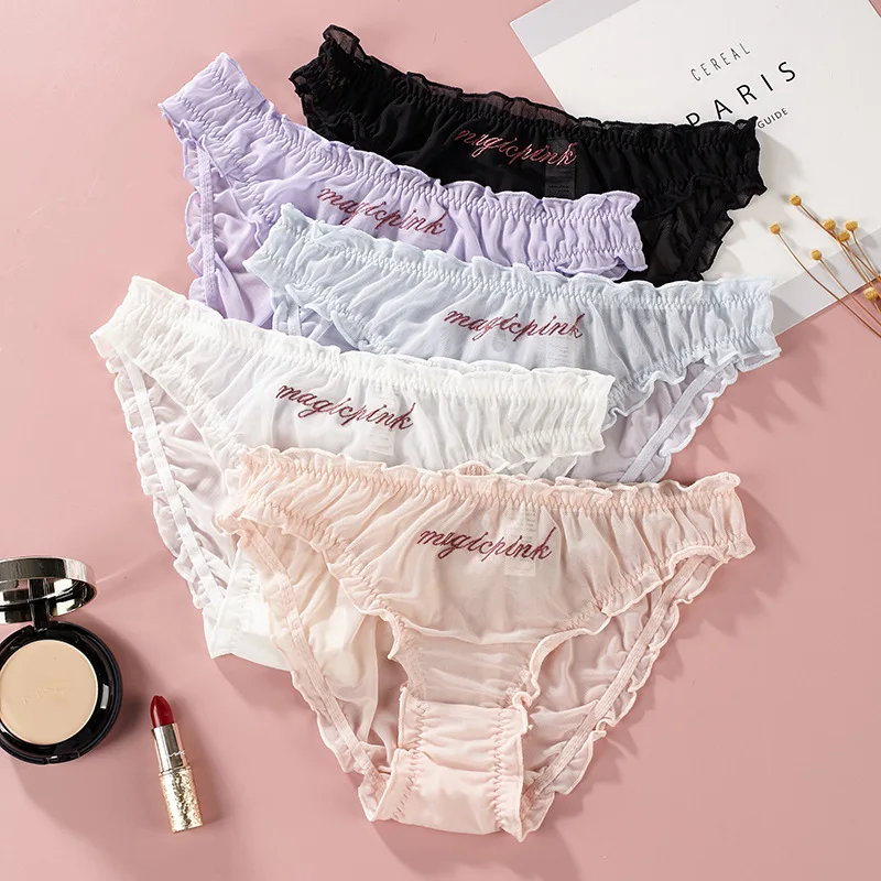 

New Japanese Lace Wooden Ear Edge Sweet Solid Color Girls Underwear Embroidered Ladies Underwear In Stock