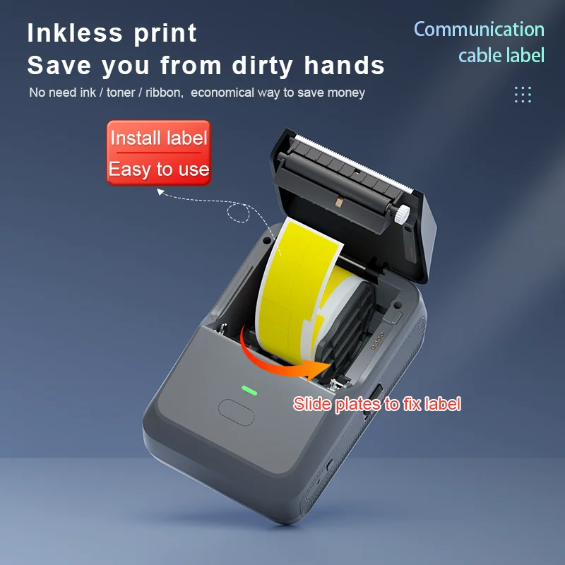 DETONGER P2 미니 열전사 프린터, 플러스 3 롤 케이블 라벨, 휴대용 무선 BT 사무실 비즈니스 케이블 스티커 프린터