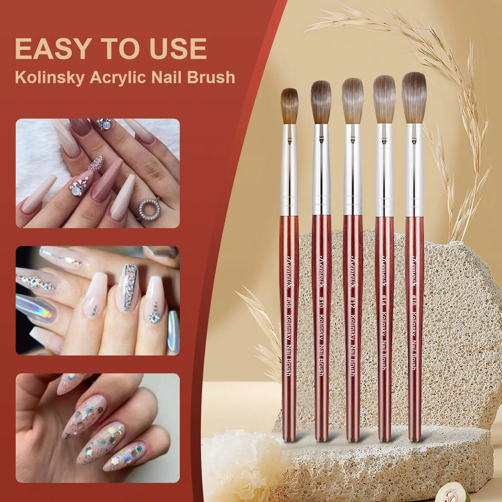 Keimeis Acrylic Nail Brush 100% Kolinsky Acrylic Brushes for Nails Size 10 Oval Crimped Shaped Nail Brushes for Acrylic Applicat 4