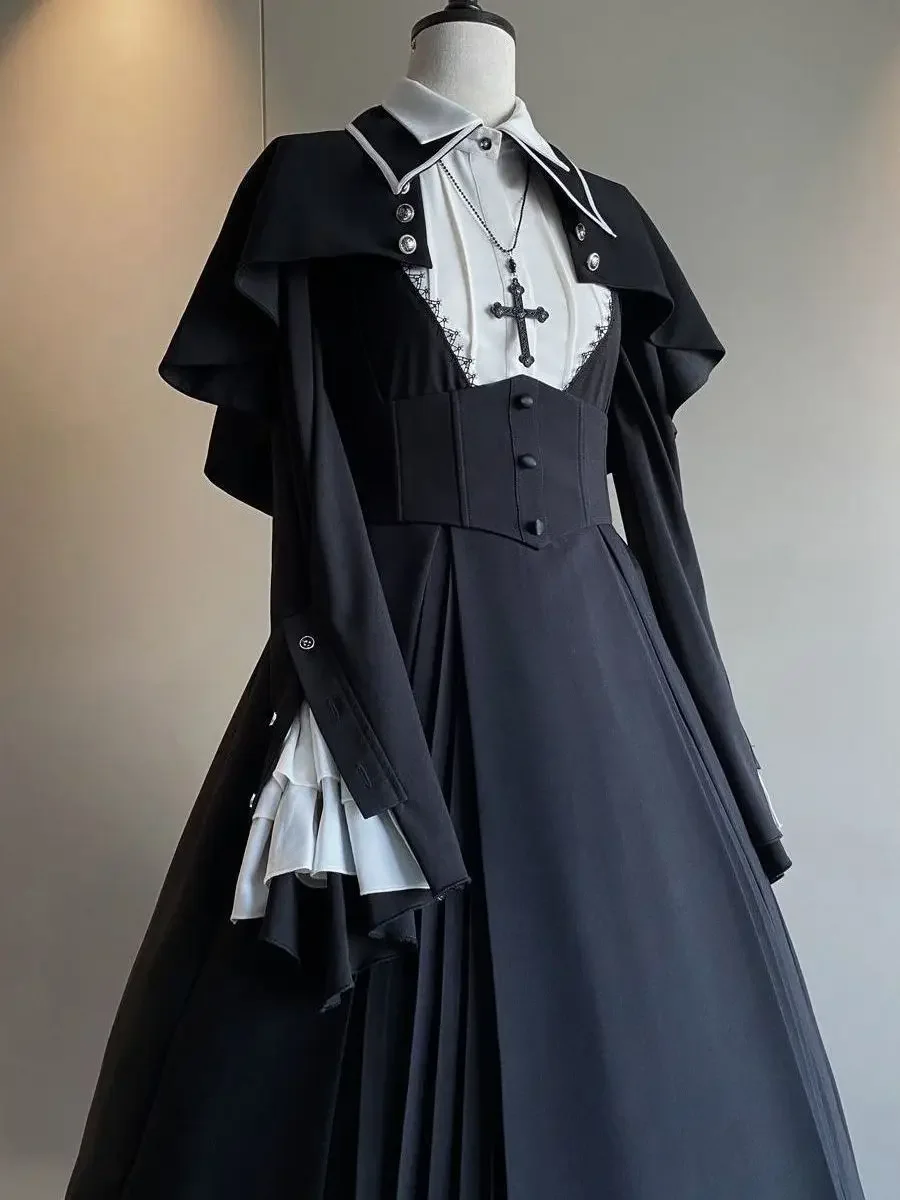 

WATER Gothic Lolitas Black Dresses Cosplay Costumes Long Set Cross Praise Dark Autumn/Winter Halloween Sisters Style Photography