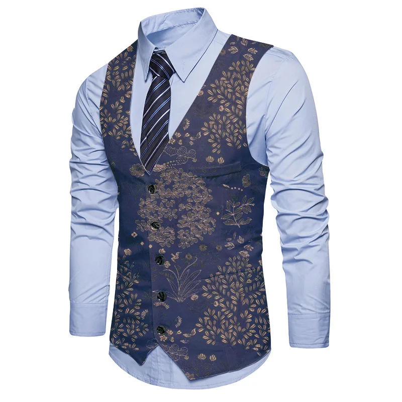 

2024 European and American Men's New Fashion Print Slim Fit Casual Vest 4950