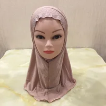 

Little Girl Headscarf Cute Hat Ice Silk Scarf Prayer Cap Fit 2-6 Years Old Muslim Kids Instant Pull on Islamic Headscarf