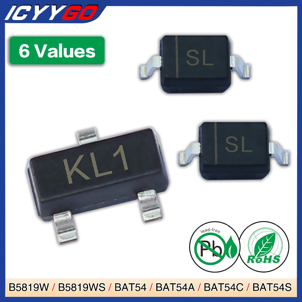 100 Pz/Pacco Bat54A Bat54C Bat54S B5819W B5819Ws Bat54 Sot-23 Sod-123 Sod-323 Smd Diodi Raddrizzatori A Barriera Schottky Diodi Smt