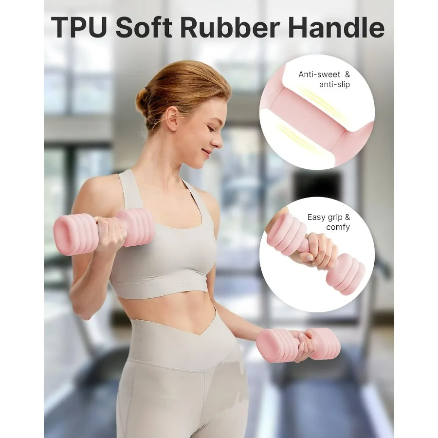 Adjustable Dumbbell Set of 2, 4-in-1 Hand Weights for Women at Home, Compact Free Weights Dumbbells Set with Soft Grip and Base,