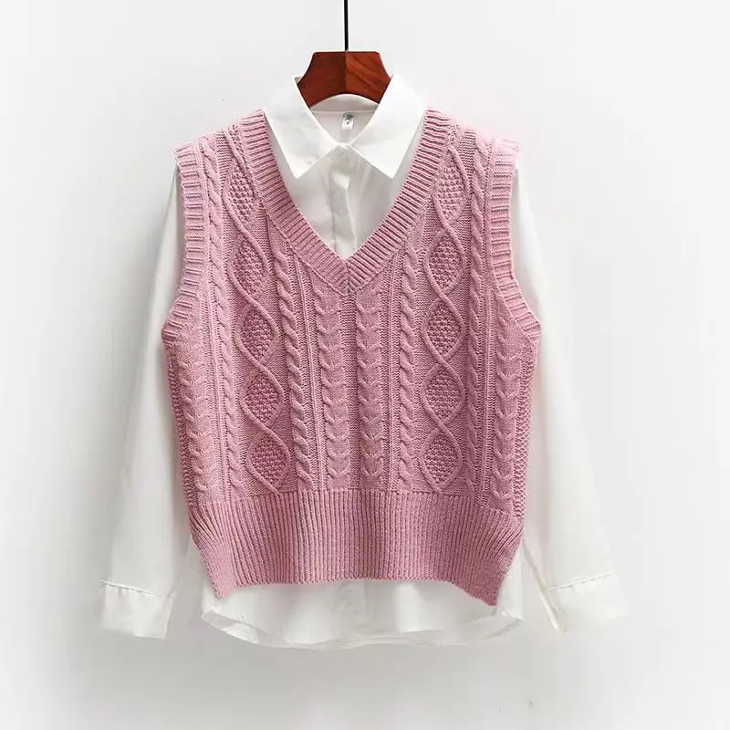Knitted Sleeveless Vest Pink Pink Green Sweater Vest Pink White