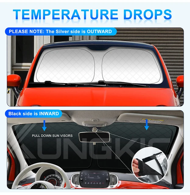 Parasole Per Parabrezza Fiat 500 Abarth 595 2017-2024 - Ripiegabile, Protezione UV, UPF 50+ - Foto 12