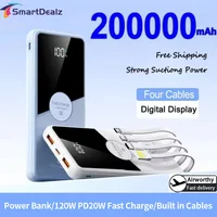 120W 200000mAh Large Capacity Power Bank With 4 Cables Fast Charging Portable Battery Charger for iPhone Samsung Huawei Xiaomi 1