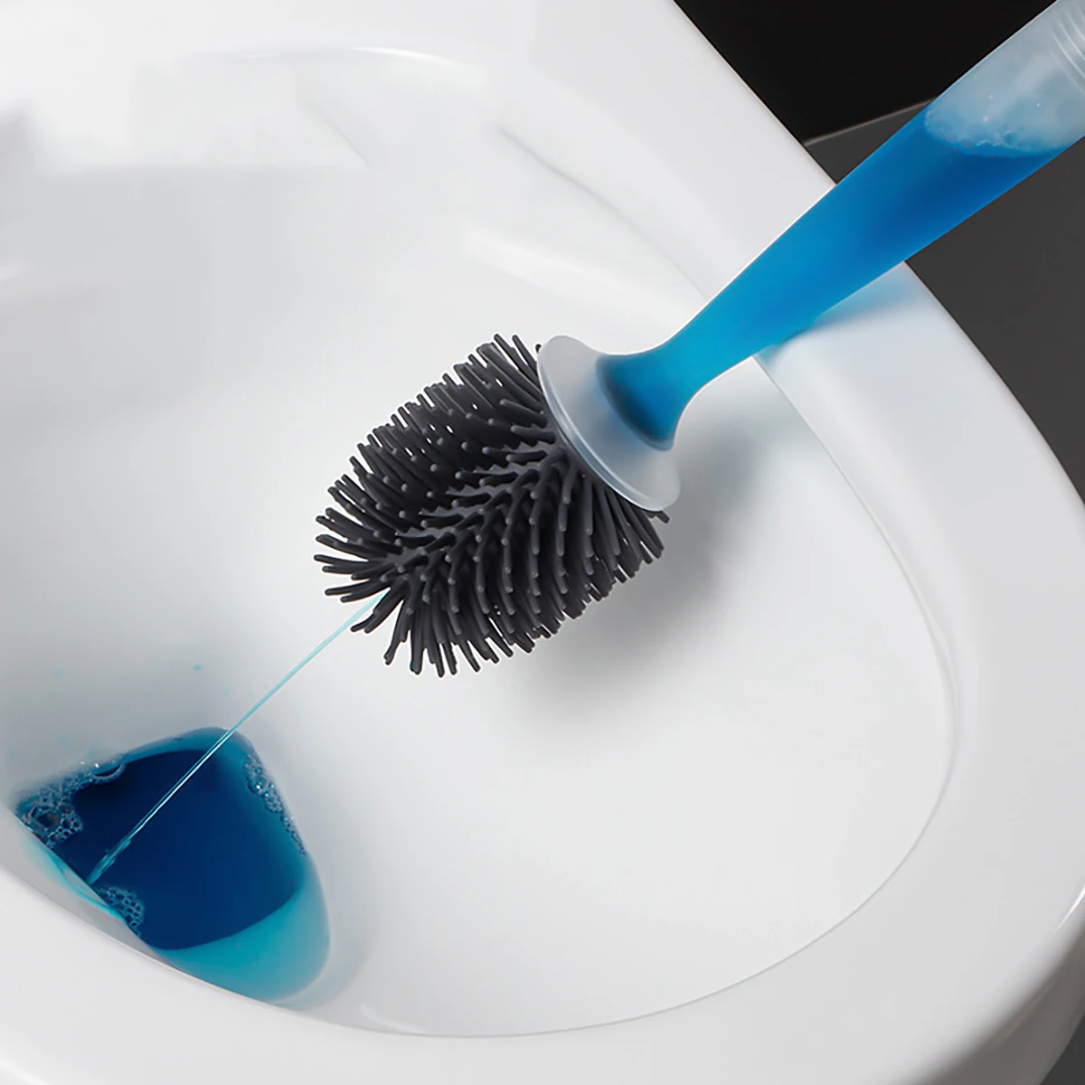 Water Spray Silicone Toilet Brush 40cm Long Handle Refillable TPR Brush Wall-Mounted Bathroom Cleaning Accessories