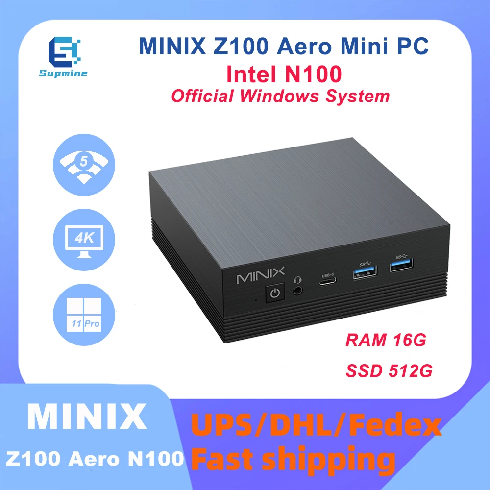 Minix Z100 Aero Intel N100 Ram 16 Gb Ssd 512Gb Gaming Mini Pc Ufficiale Windows 11 Pro Ddr4 System Design Office Pc Dp