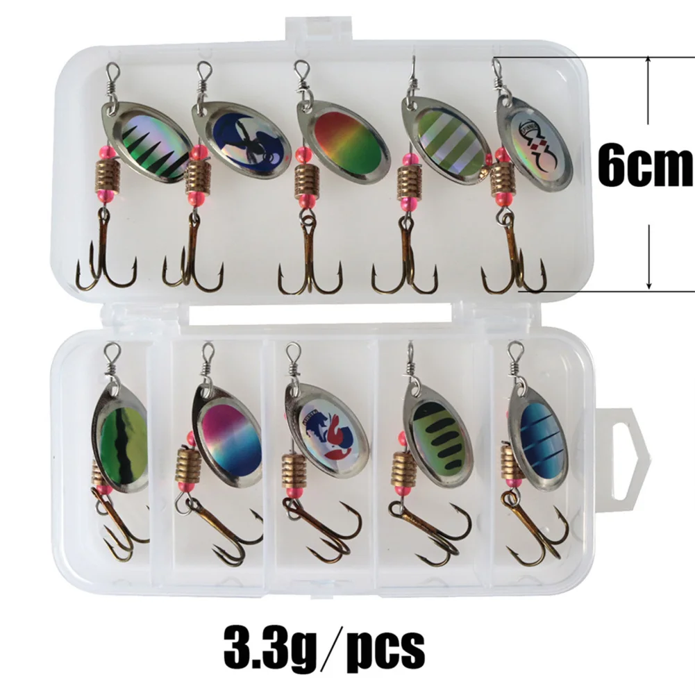 

10Pcs Spinnerbaits Spoons Lure Fishing Portable Supplies Shaped Treble Hooks Bass Trout Metal Sequins Practical Saltwater
