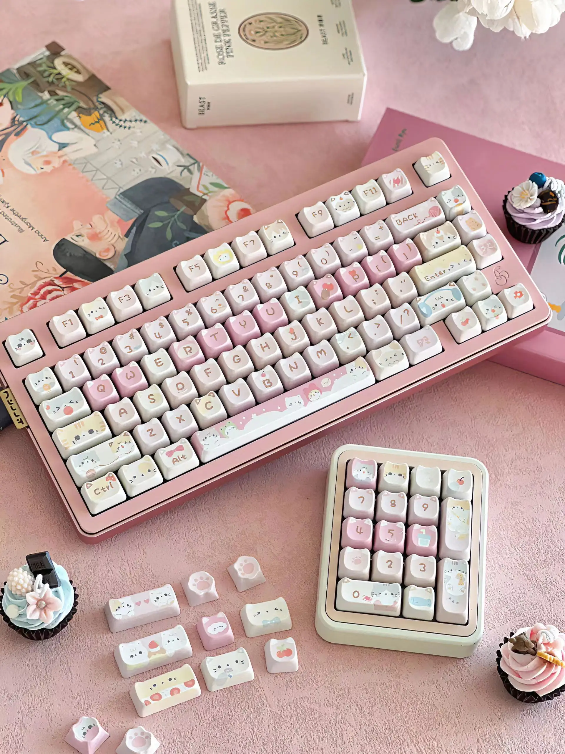 Teclado mecânico bonito Keycaps, Cat Head, MAO