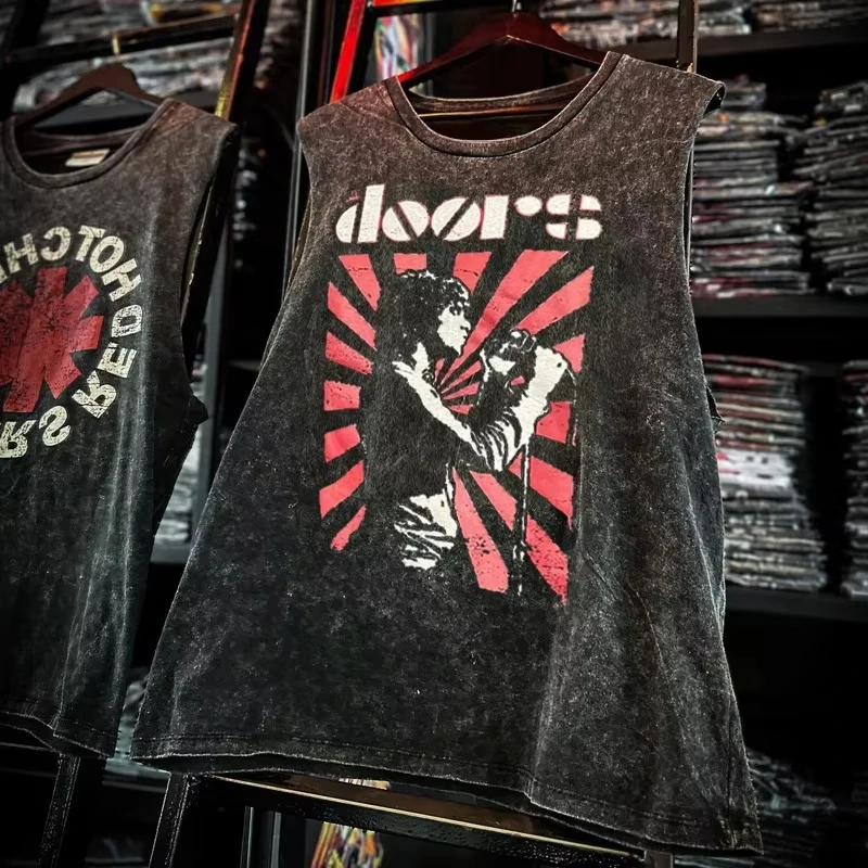 American Rock Band Bedruckte Vintage Washed Sportweste Baumwolle Ärmelloses Herren T-Shirt Hip-Hop Gym Kleidung Tank Top Sommer 2025 – Detail 4