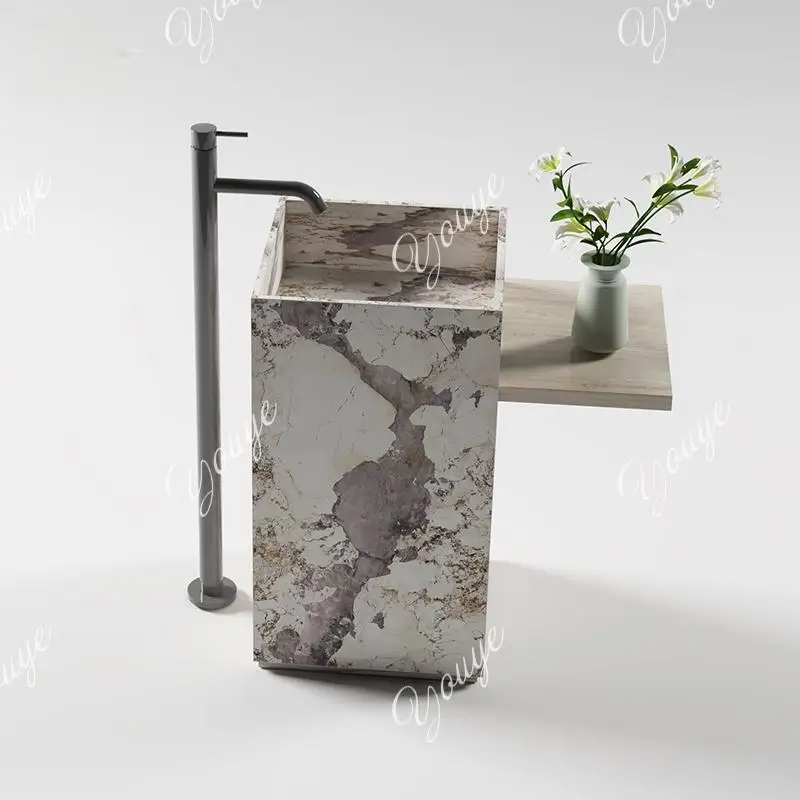 อ่างล้างหน้าแบบตั้งพื้นกลางแจ้ง Easy-Clean Fish Belly White Rock Panel Basin: พร้อมผิวเคลือบด้าน กันน้ำ ​ 1