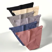 4 pièces/ensemble slips sans couture culottes en soie glacée sous-vêtements Sexy pour femmes sous-vêtements féminins taille basse couleur unie Lingerie Ultra-mince 2