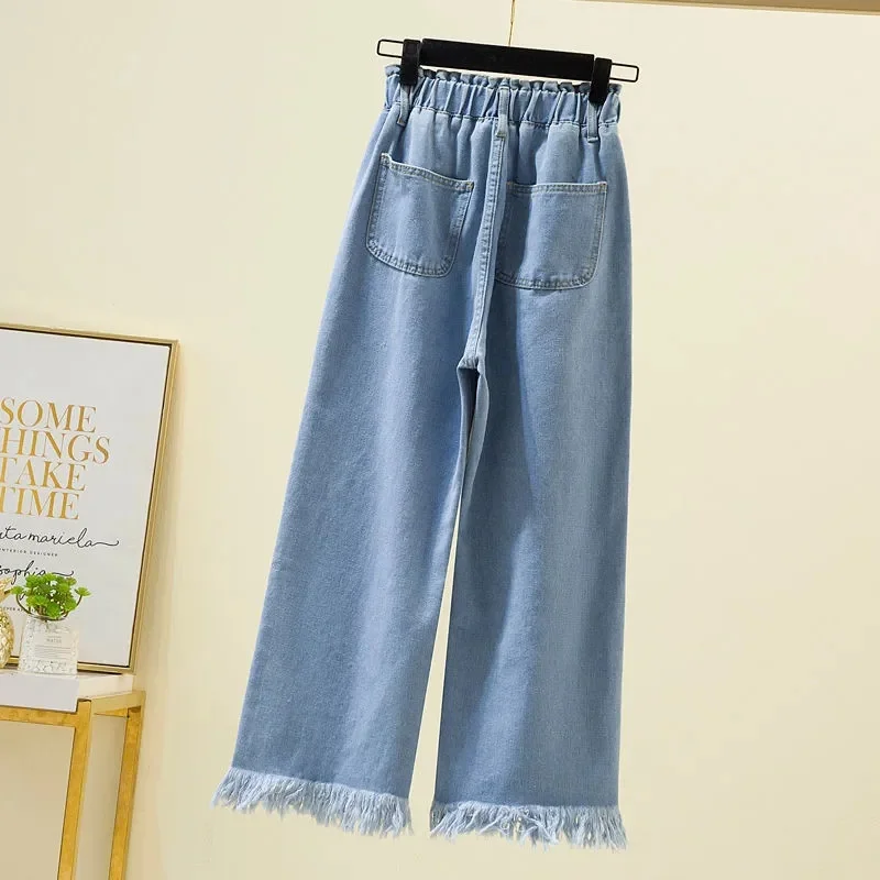 Spring Summer Jeans Female Oversize High-waist Jeans Women Wide-leg Pants Loose Denim Casual Pants All-match Ankle-Length Pants
