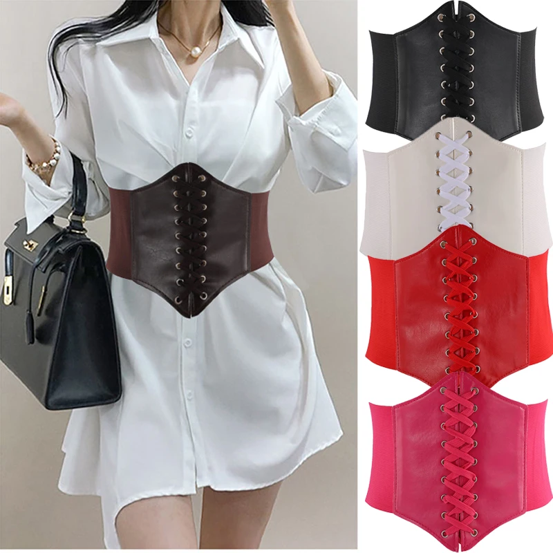 

Vintage Corset Wide Pu Leather Slimming Body Belts For Women Elastic High Waist Belt Feminin Ceinture Corset Belt Cinturones