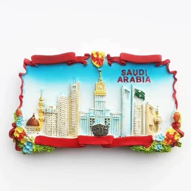 Middle East Saudi Arabia Fridge Magnet Bahrain Dammam Madinah Makkah Buraydah Tourism Decoration Resin Refrigerator Sticker 6