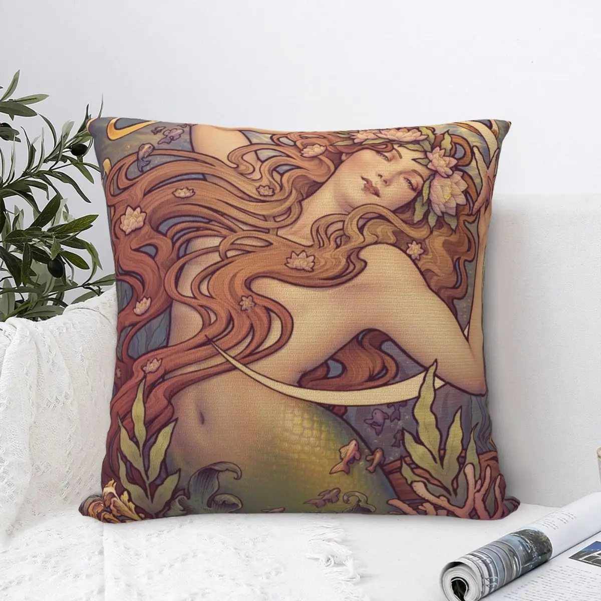 

Andersen's Little Mermaid Square Pillowcase Polyester Pillow Cover Velvet Cushion Zip Decorative Comfort Throw Pillow For Home