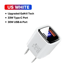 33W GaN Dual - Port Fast Charging USB - C Adapter - US PLUG WHITE