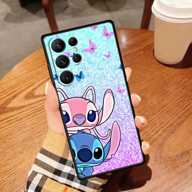 thumbnail image 1 of Disney Stitch Angel Love For Samsung Galaxy S23 S22 S21 S20 FE S10 S9 S10E S8 Plus Ultra Lite 5G Black Phone Case, 1 of 5