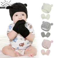 2 PCS Pure Color Baby Kids Girls Boys Winter Warm Knit Hat 2021 New Cute Glove Lovely Beanie Cap Set 0-18 Month 2