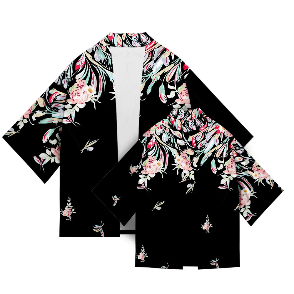 Plus Size Flowers Print 2022 Summer Chic Loose Japanese Streetwear Cardigan Women Men Harajuku Kimono Cosplay Tops Shirts Yukata