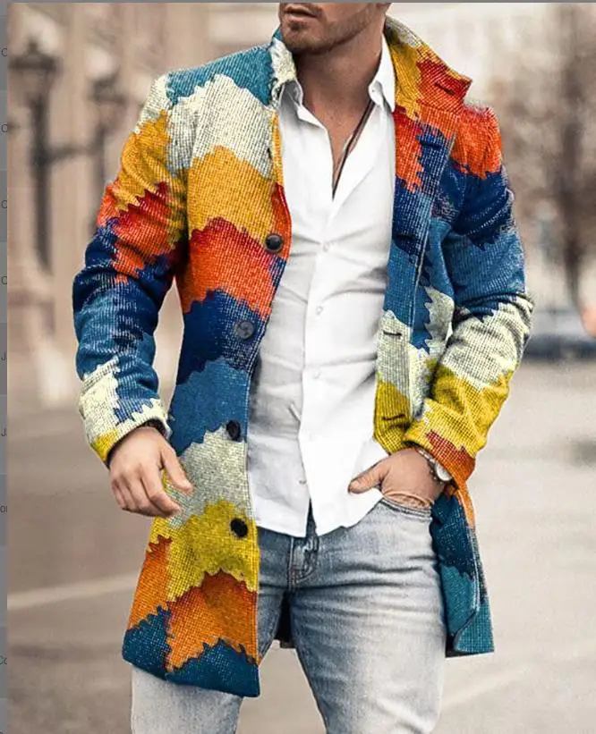 

Fall/Winter 2023 new men's tweed stand collar mid-length casual coat explosive tweed coat men