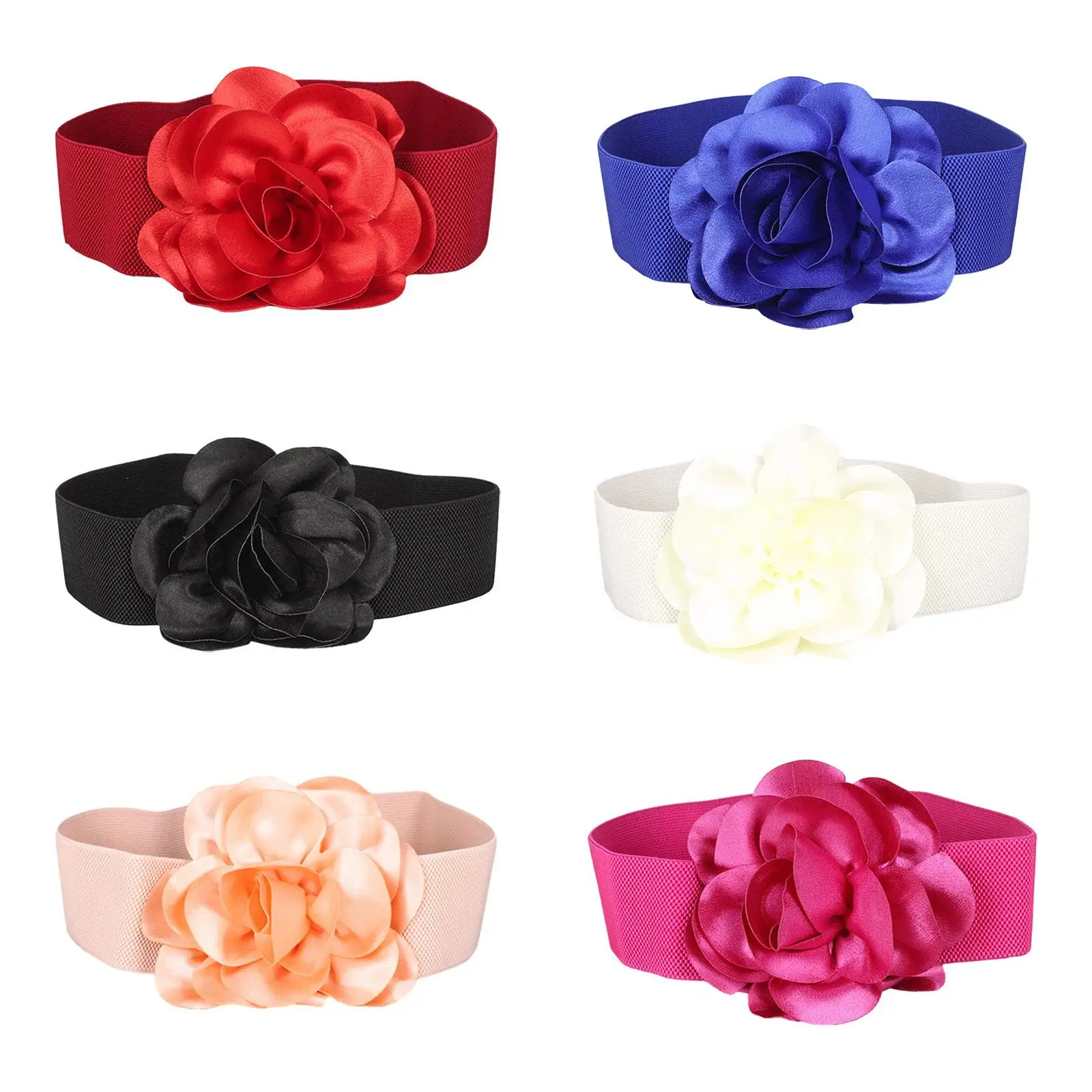 Wide Belt for Dress Elastic Waist Belt Fashion Big Ribbon Flower Cinch Belt for Sweater Dresses Clothes Maxi Shirts Accessories