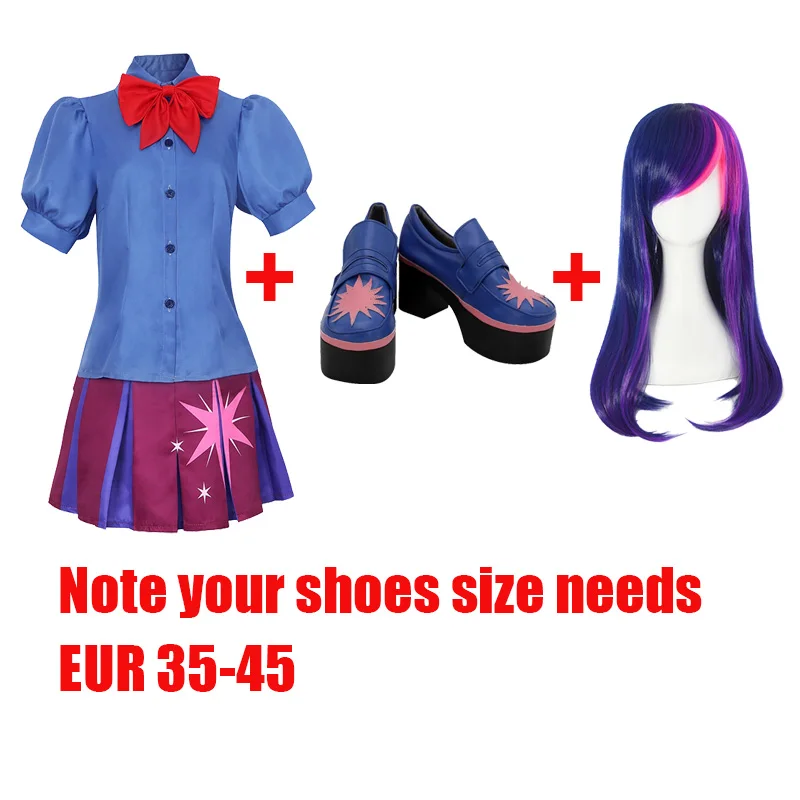 

Cartoon Anime Little Pony Twilight Sparkle Cosplay Costume Uniform Outfit Halloween Christmas Party Skirt Shirt Boots Wig