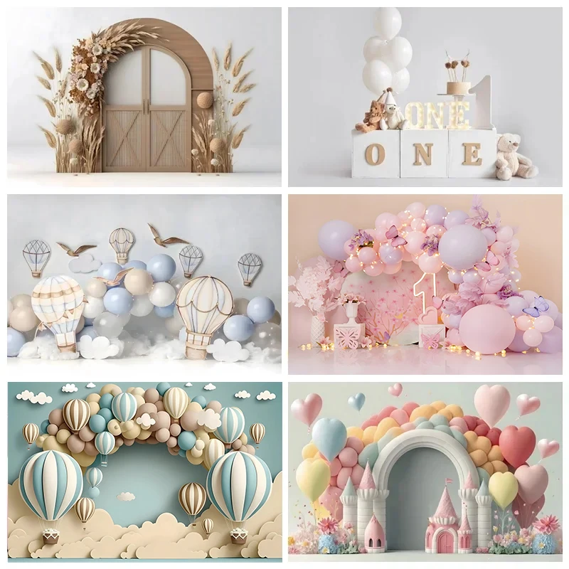 

Newborn 1st Birthday Party Photography Backdrop Colorful Balloon Boy Girl First Birthday Decoration Baby Shower Photo Background